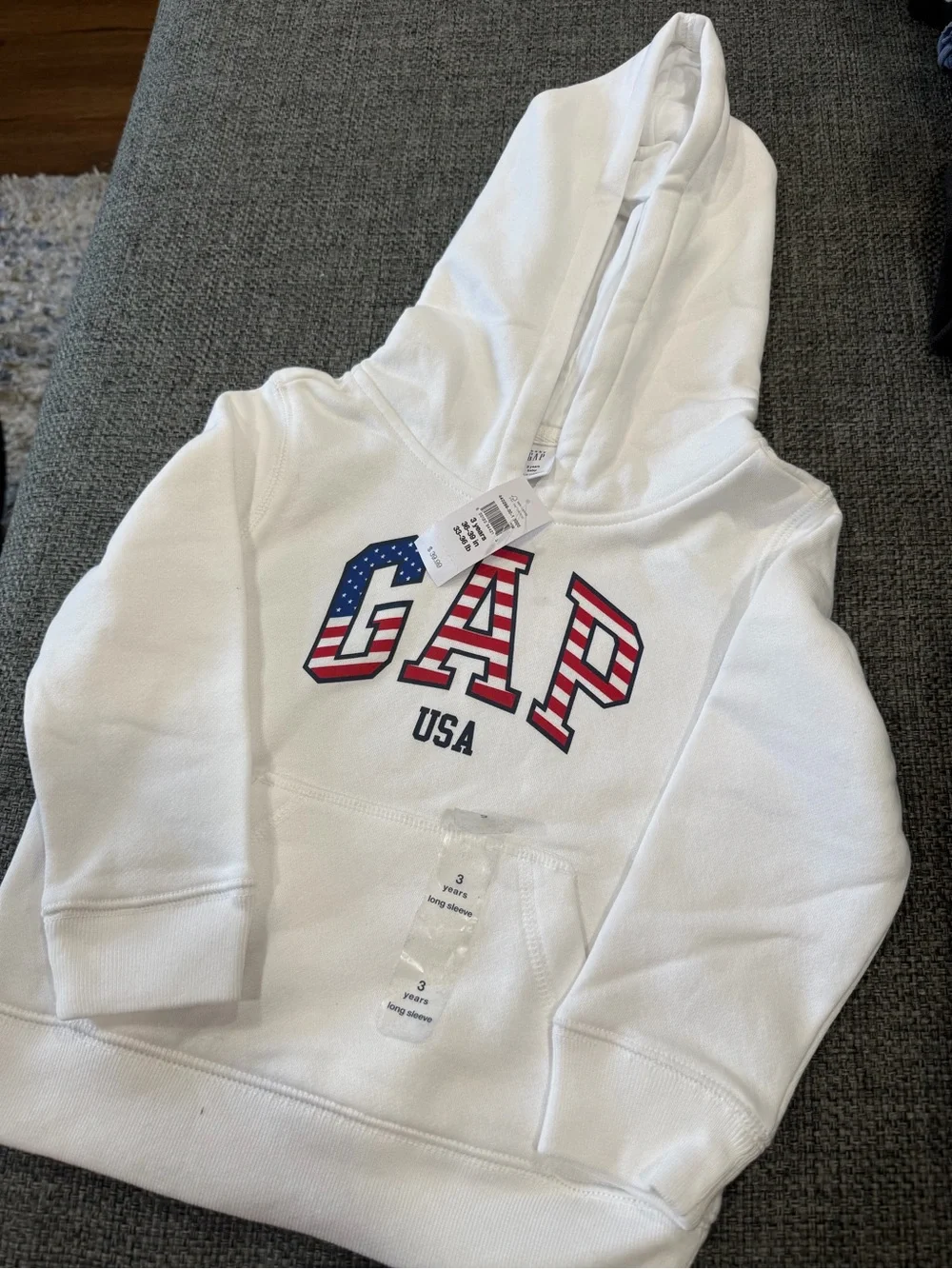 GAP White Hoodie with Red, White & Blue Flag Logo